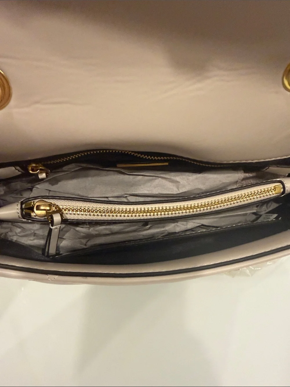 Tory Burch Cream Quilted Leather Chain Shoulder Bag with Top Handle